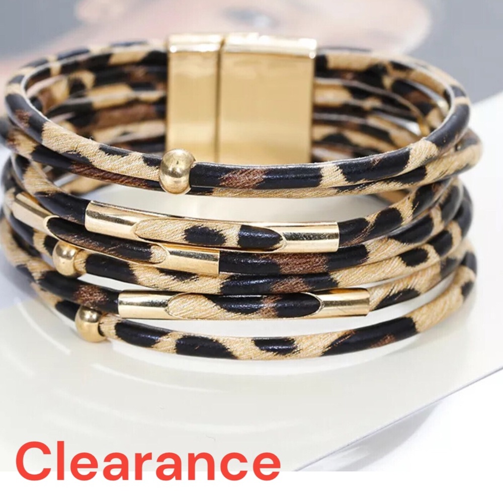 Leopard Leather Bangle Cuff Bracelet